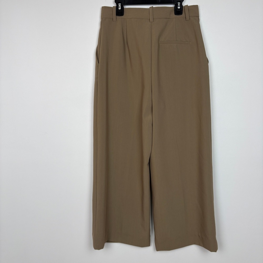 ZARA Womens Wide Leg Culottes Palazzo Trousers M Brown Pleated High Waist Office - Picture 2 of 14